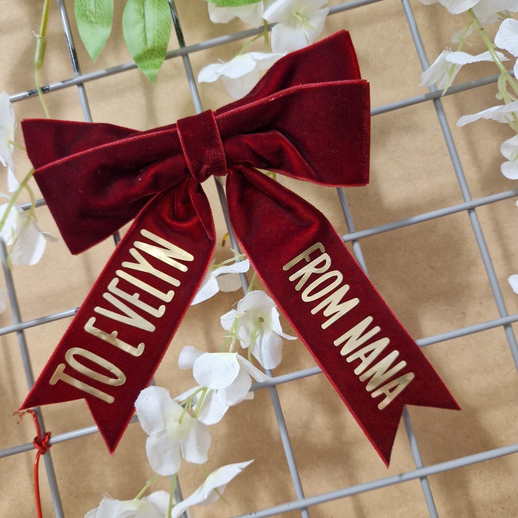 Personalised Velvet festive gift bow