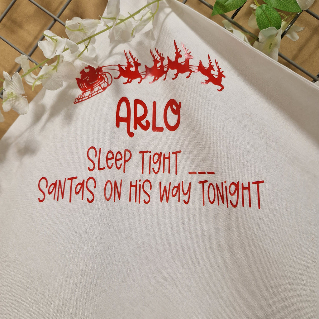 Personalised Christmas Eve Pillow – “Sleep Tight, Santa’s on His Way Tonight”