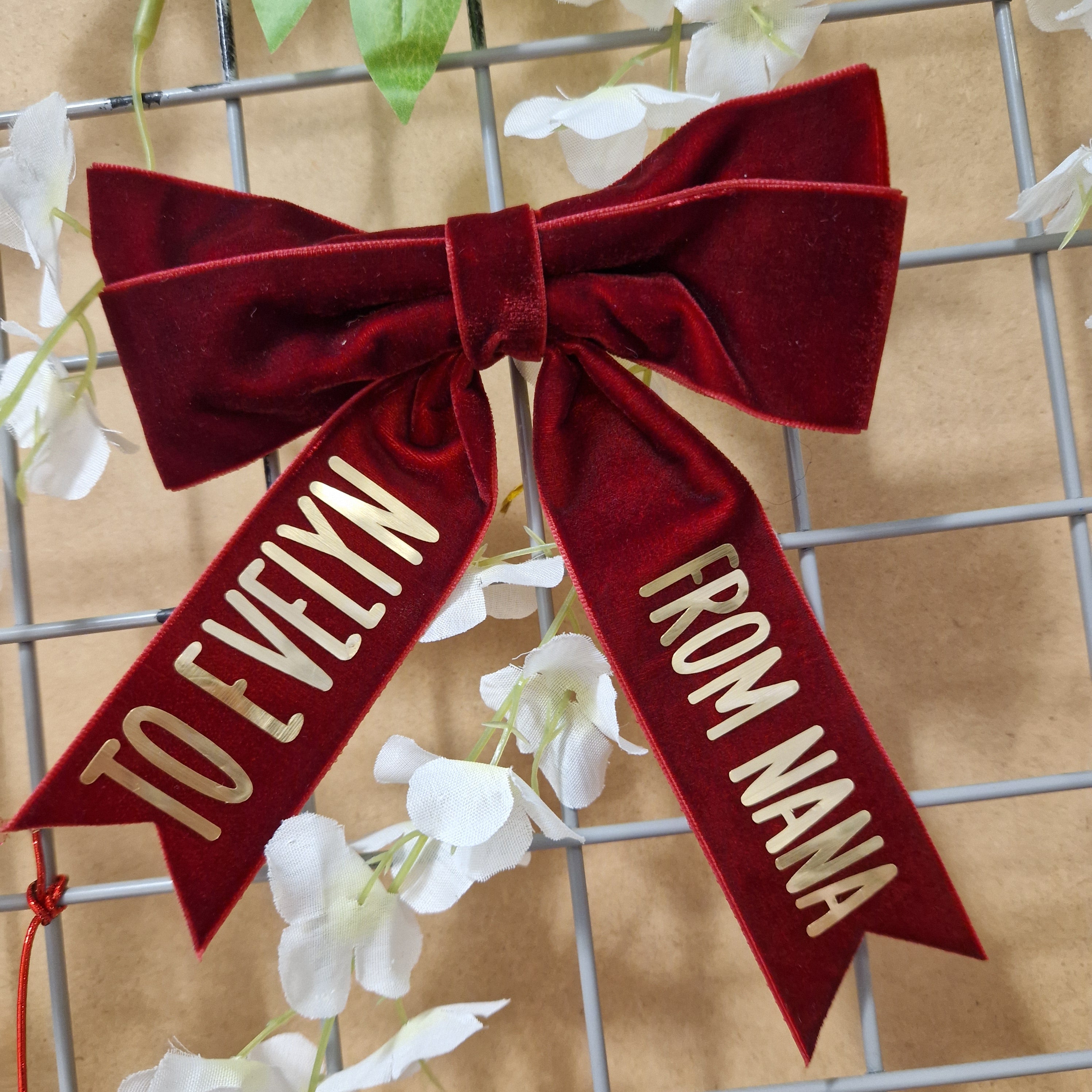 Personalised Velvet festive gift bow
