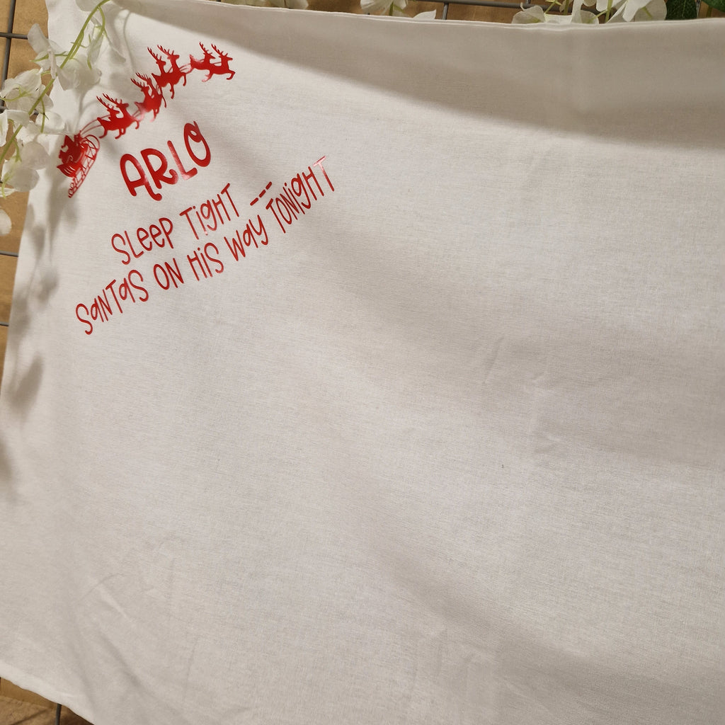 Personalised Christmas Eve Pillow – “Sleep Tight, Santa’s on His Way Tonight”