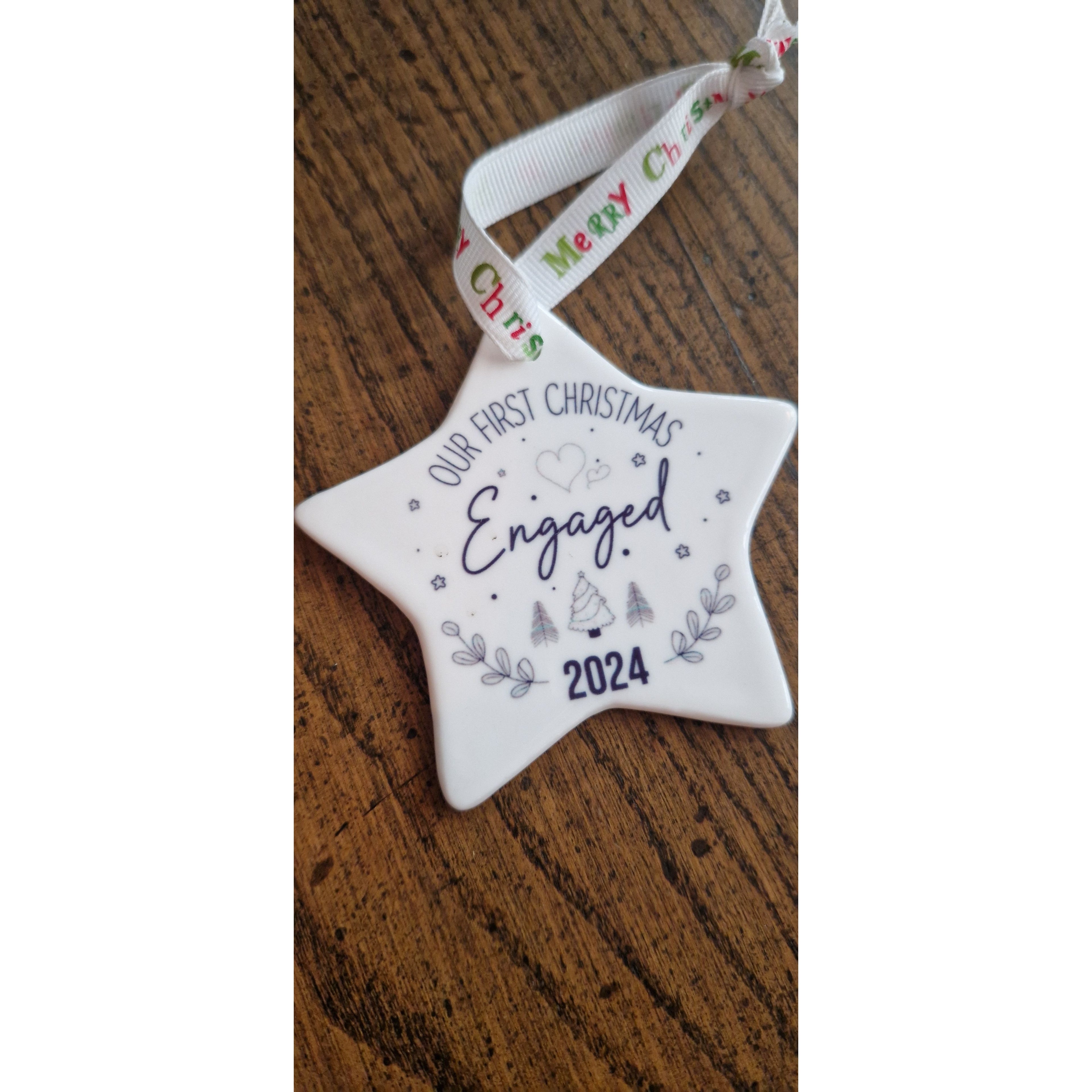 Our First Christmas Engaged Ceramic Star Decoration