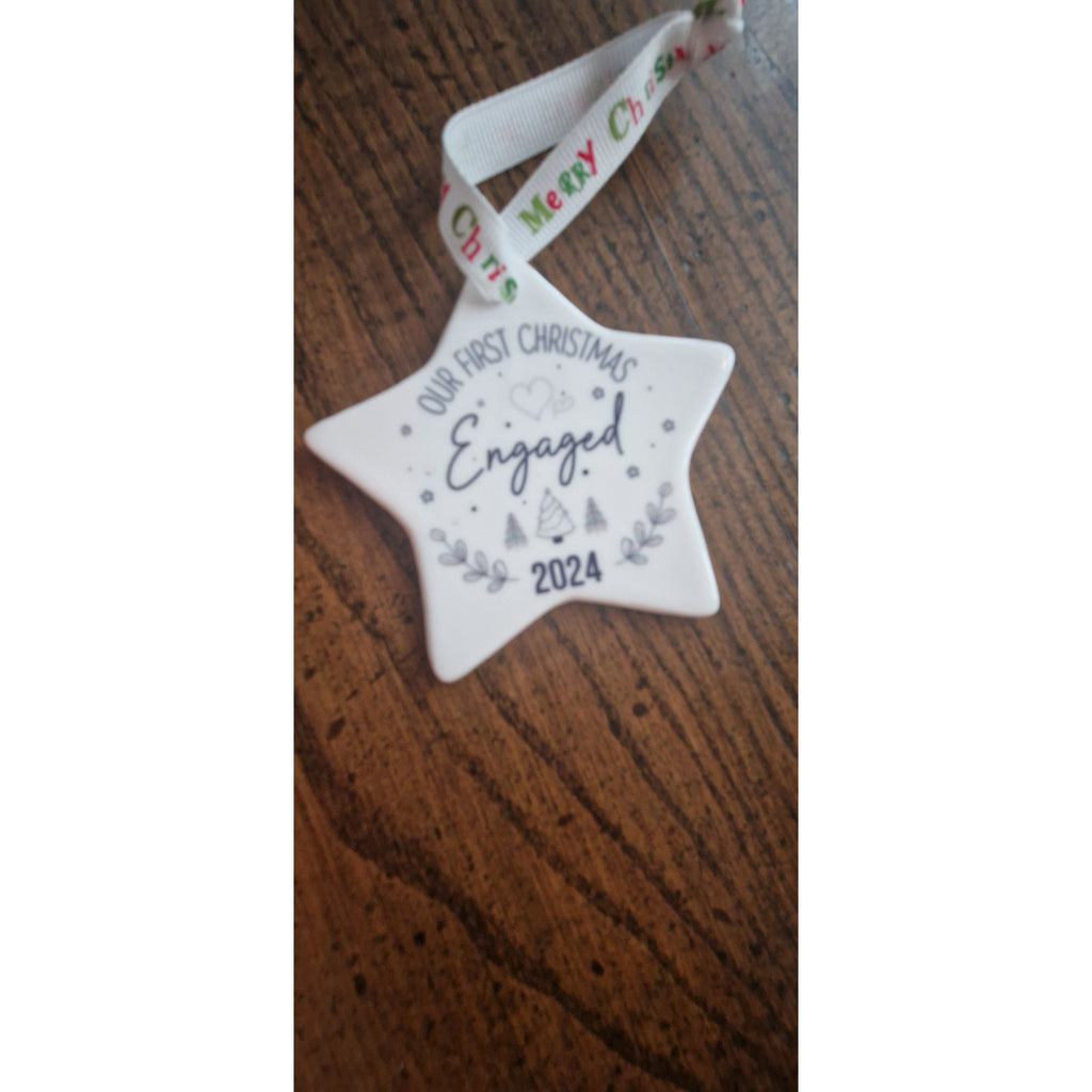 Our First Christmas Engaged Ceramic Star Decoration