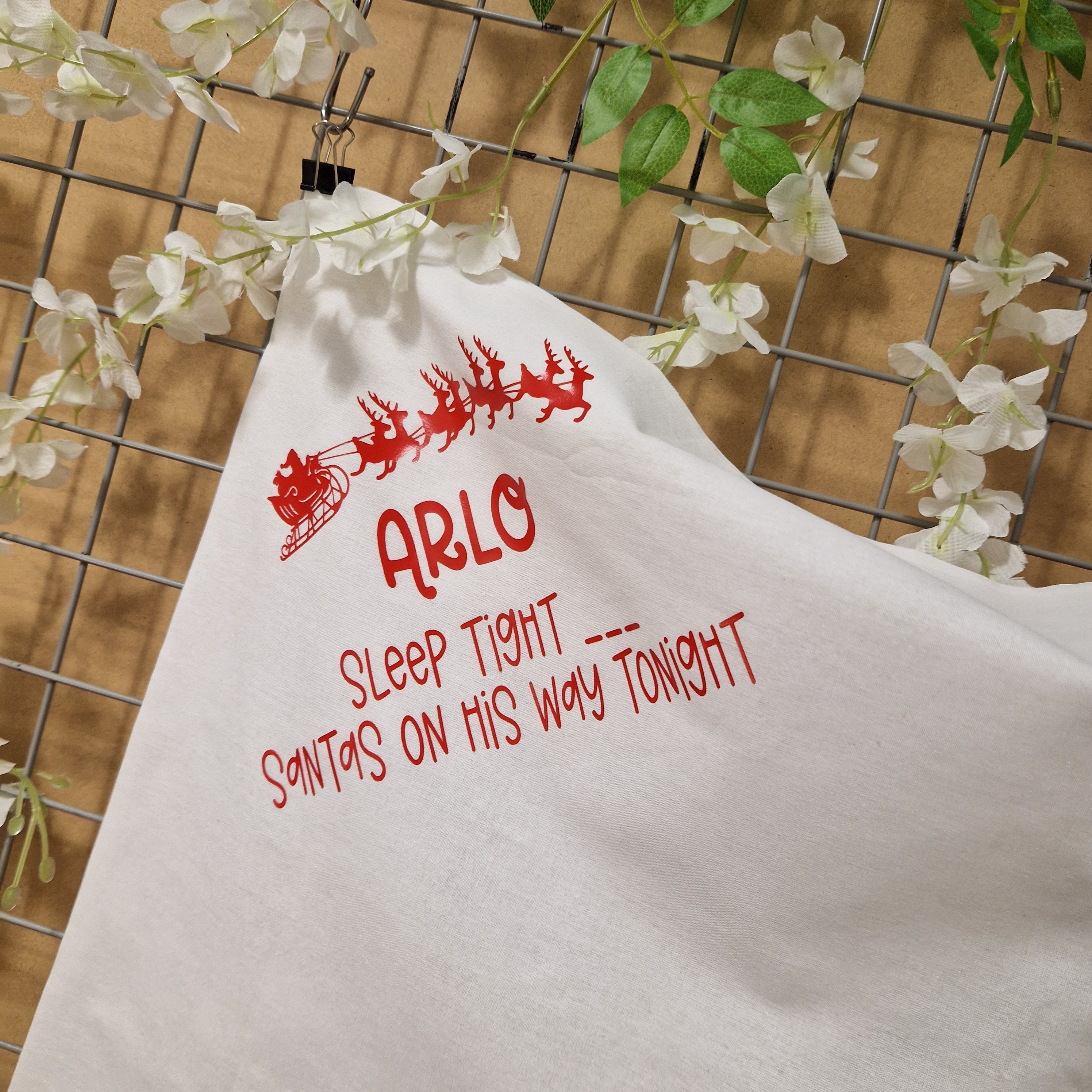 Personalised Christmas Eve Pillow – “Sleep Tight, Santa’s on His Way Tonight”